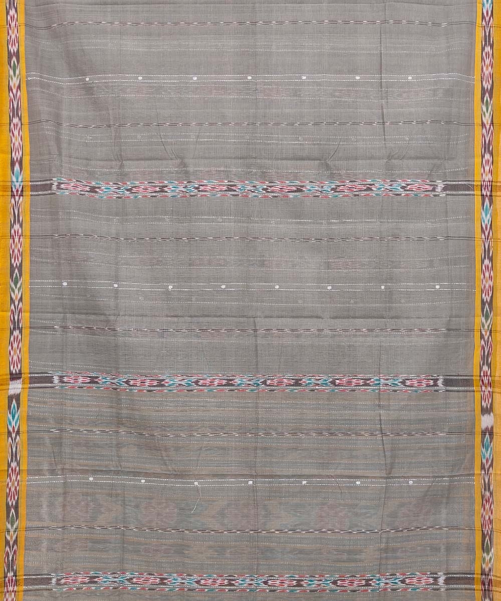 Gray Sambalpuri Handwoven Single Ikat Cotton Saree Image 3