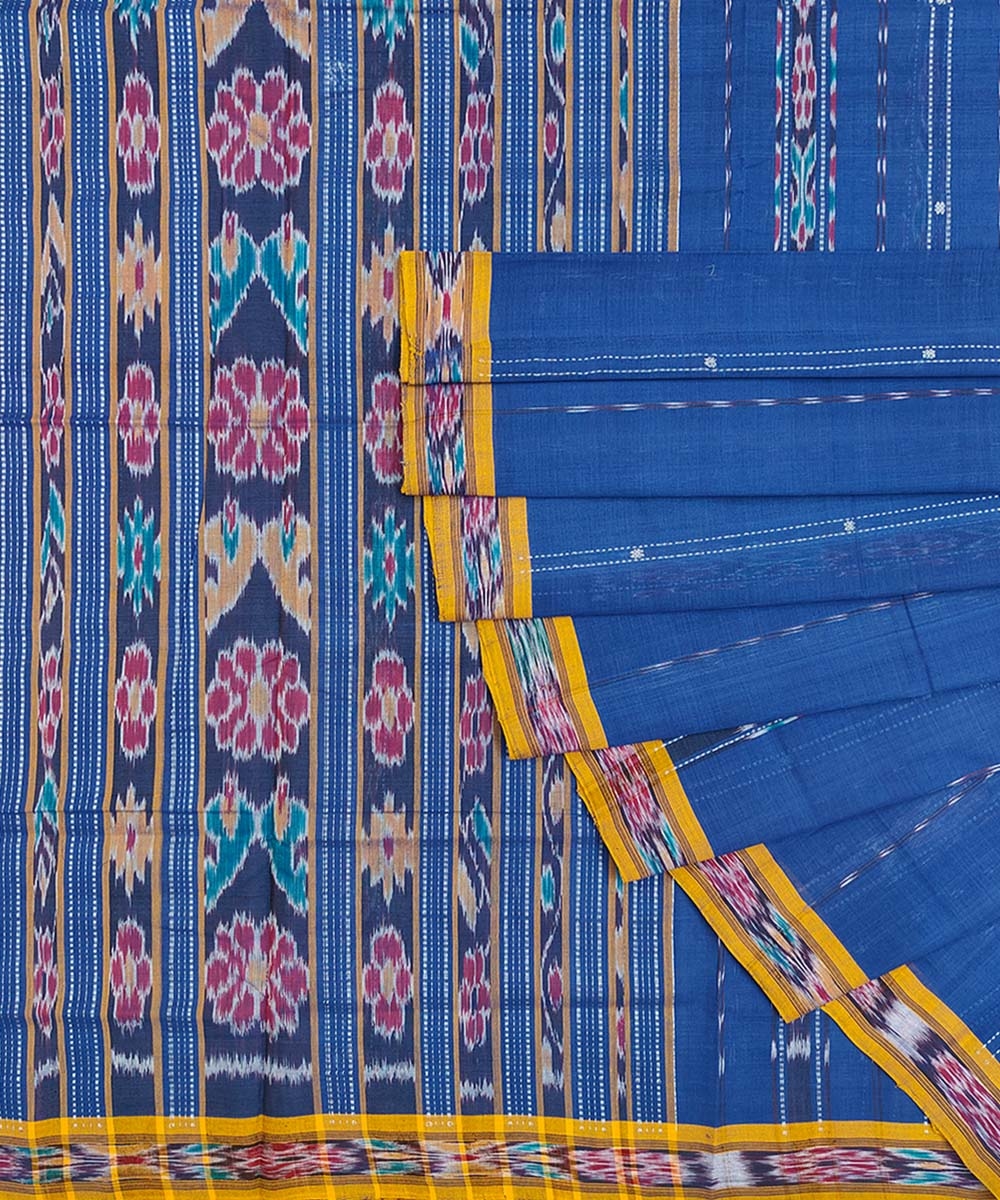 Blue Sambalpuri Handwoven Single Ikat Cotton Saree Image 1