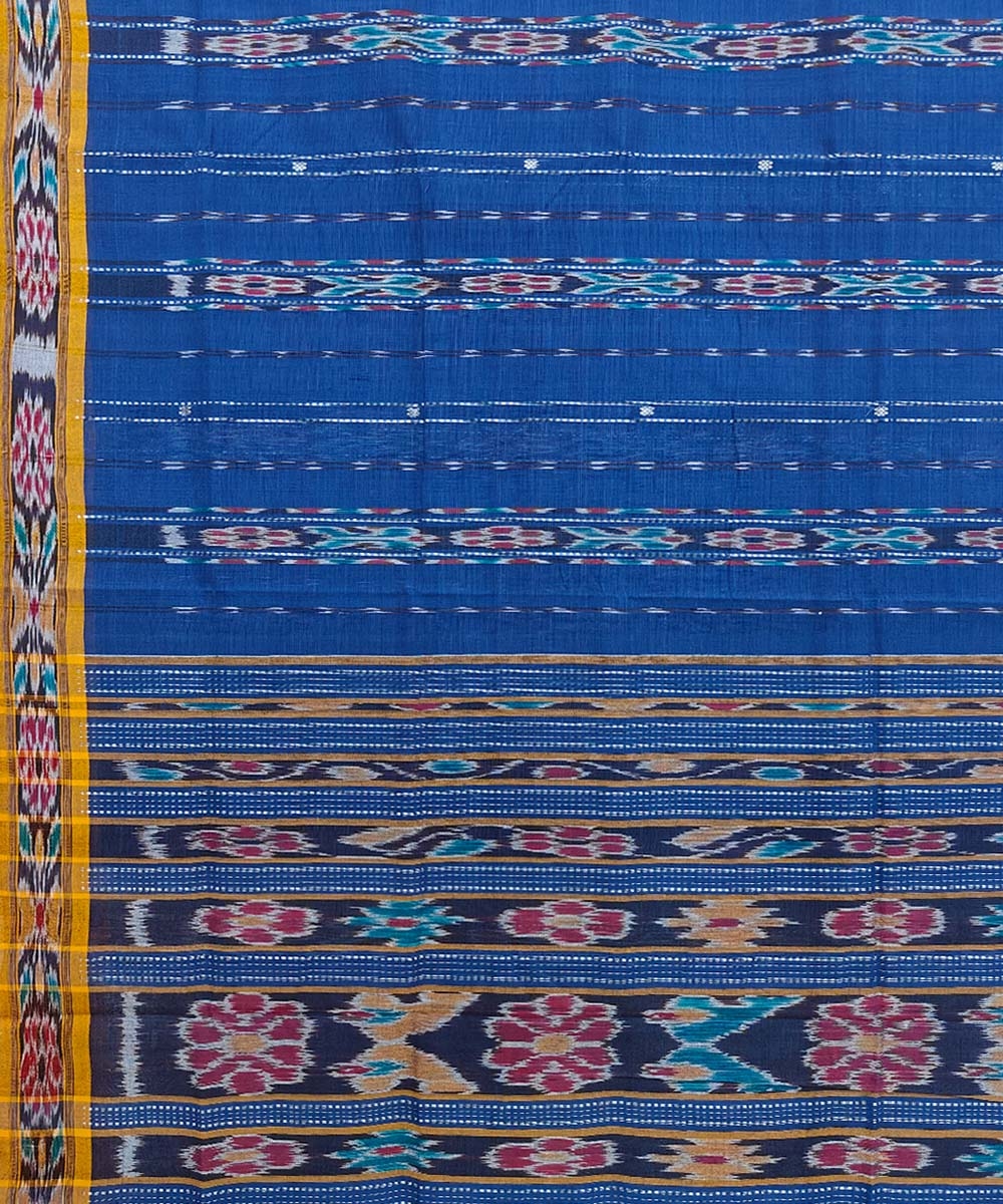 Blue Sambalpuri Handwoven Single Ikat Cotton Saree Image 4