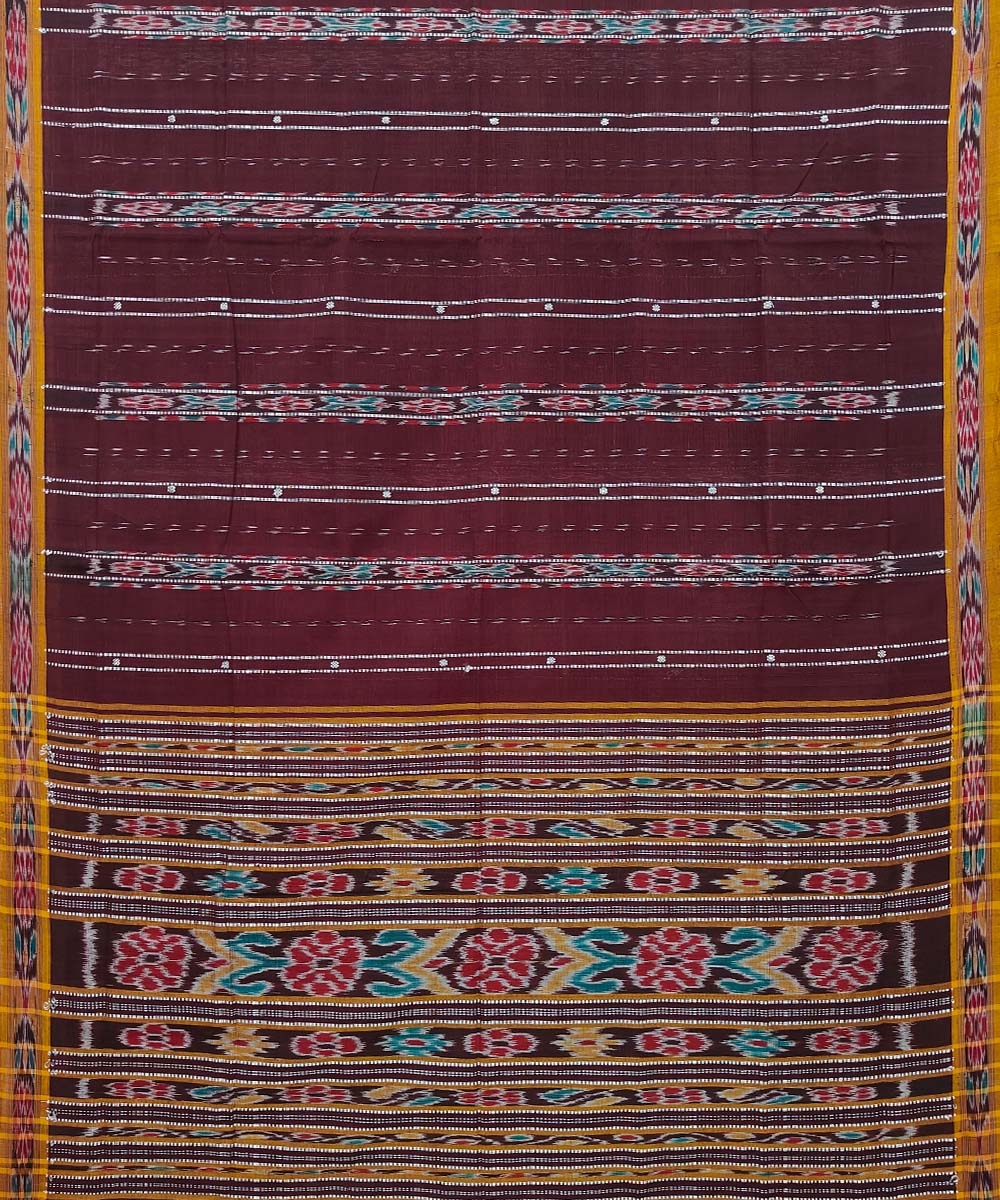 Maroon Sambalpuri Handwoven Single Ikat Cotton Saree Image 2