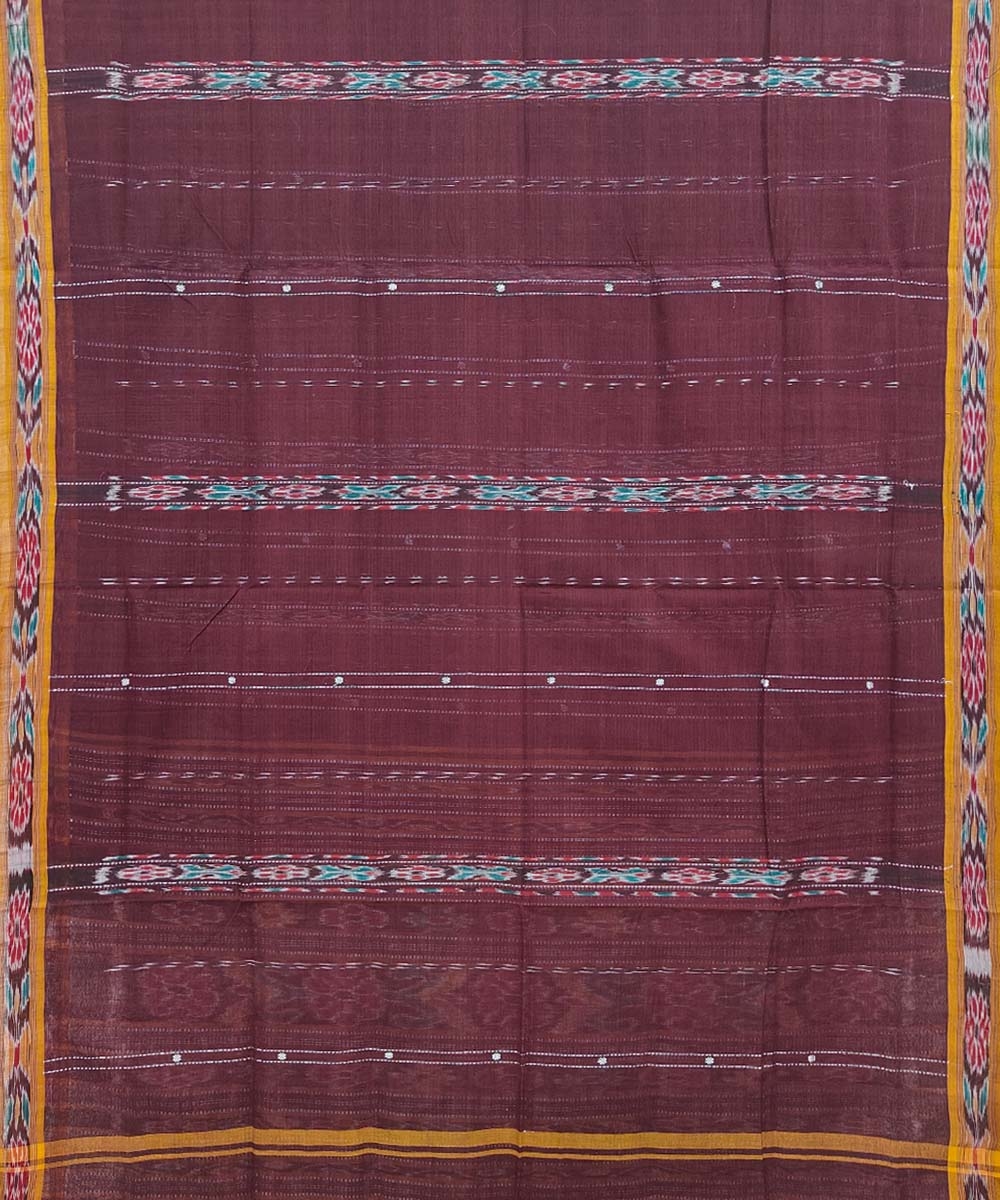 Maroon Sambalpuri Handwoven Single Ikat Cotton Saree Image 3