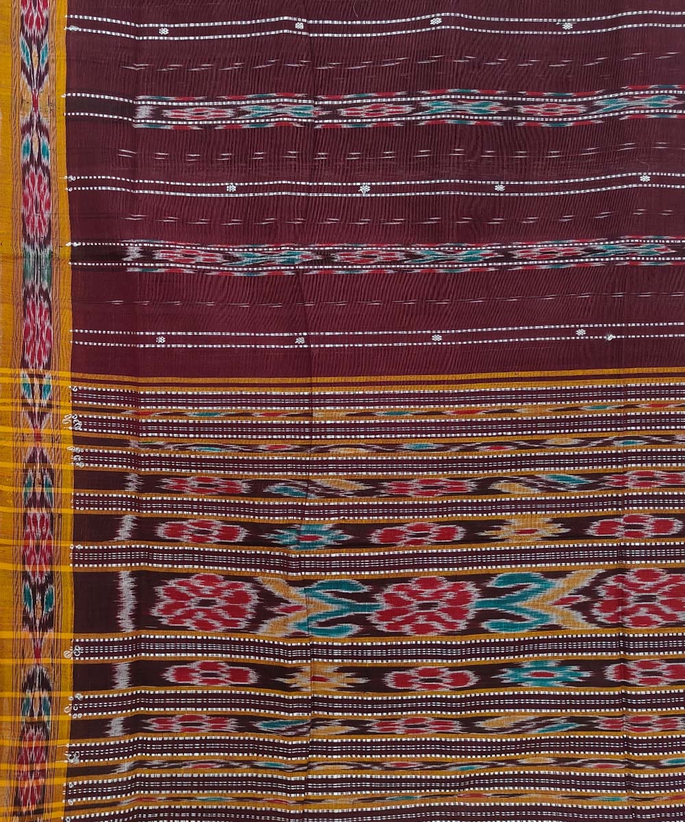 Maroon Sambalpuri Handwoven Single Ikat Cotton Saree Image 4