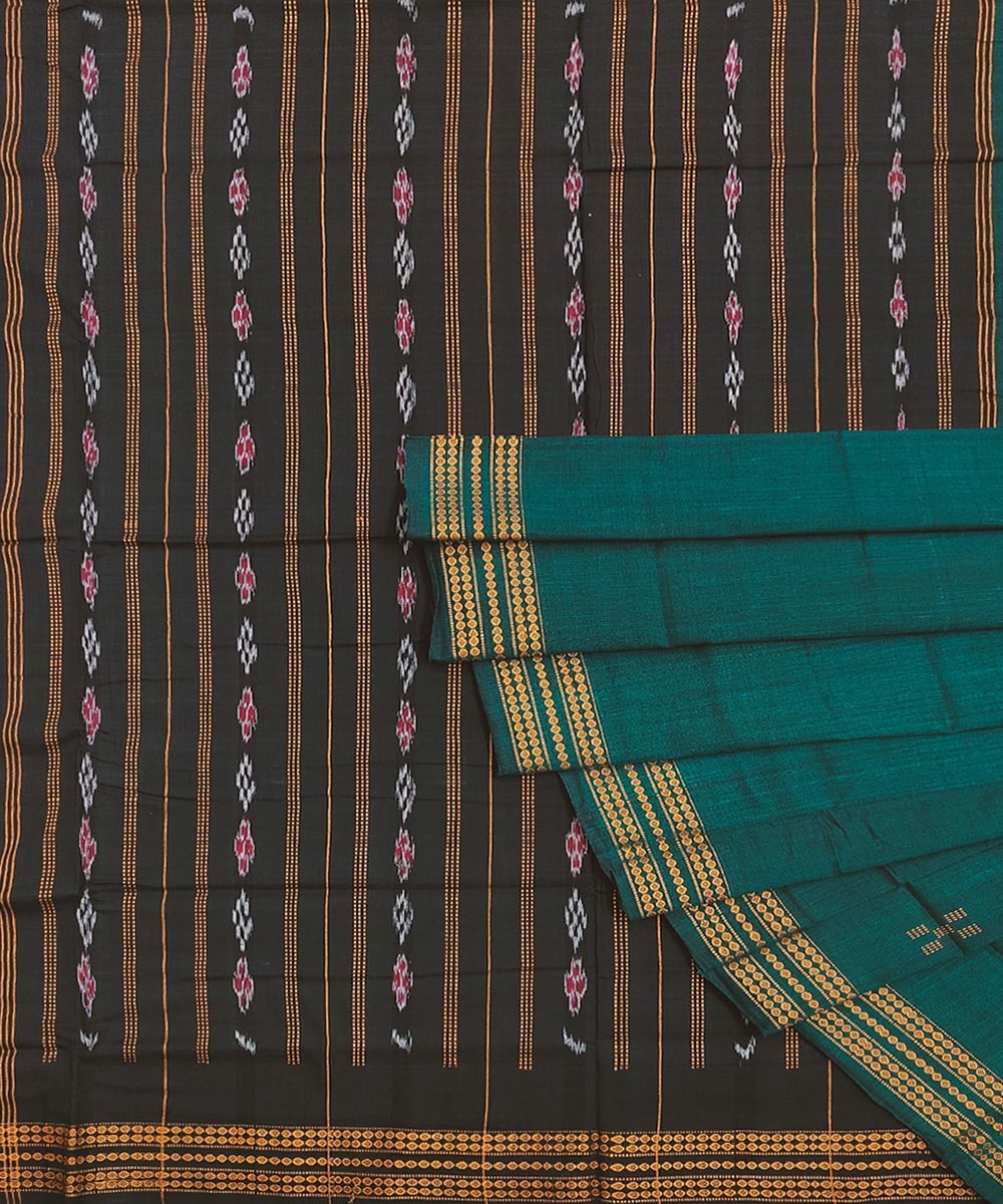 Green Bomkai Handwoven Single Ikat Cotton Saree Image 1
