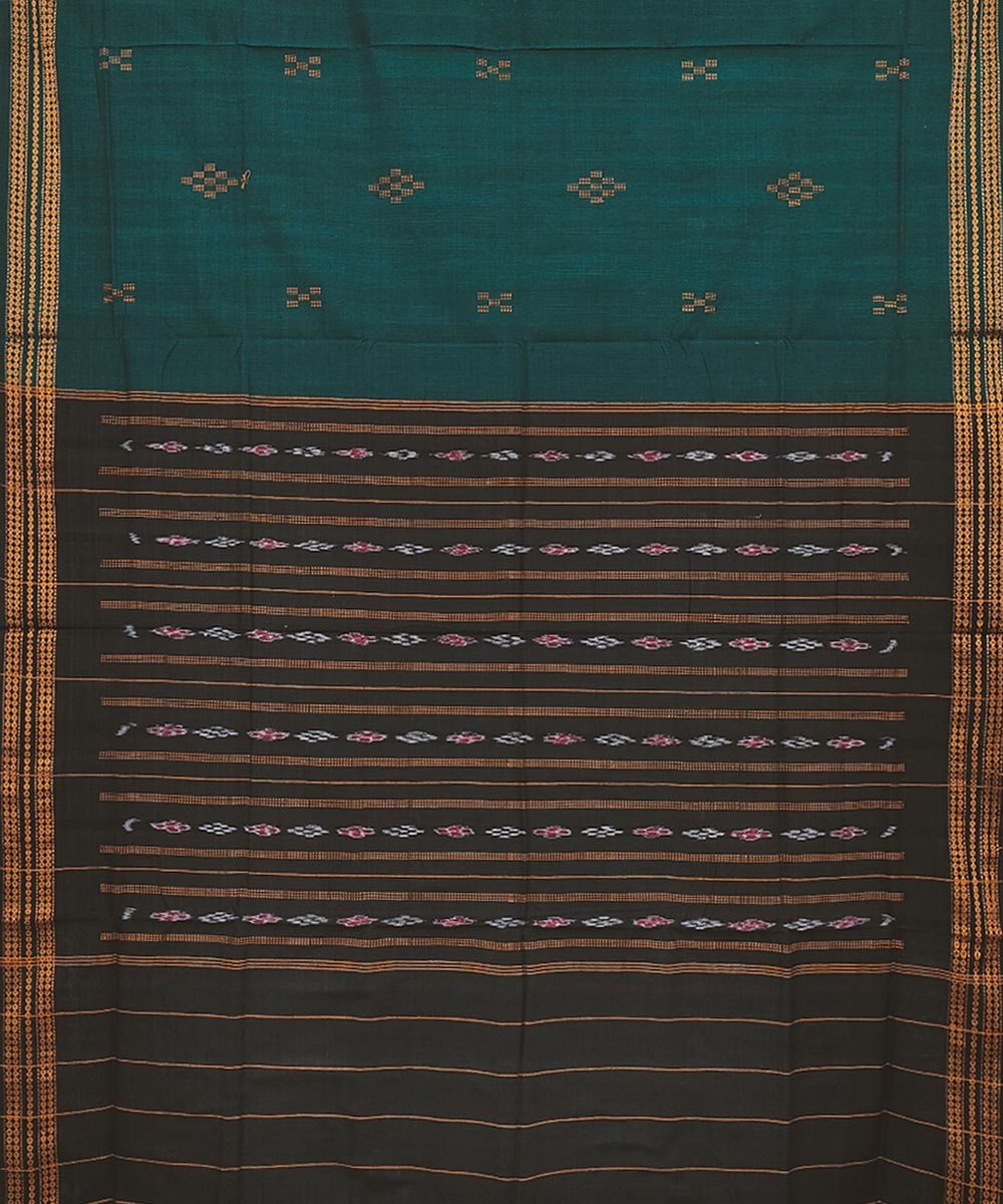 Green Bomkai Handwoven Single Ikat Cotton Saree Image 2