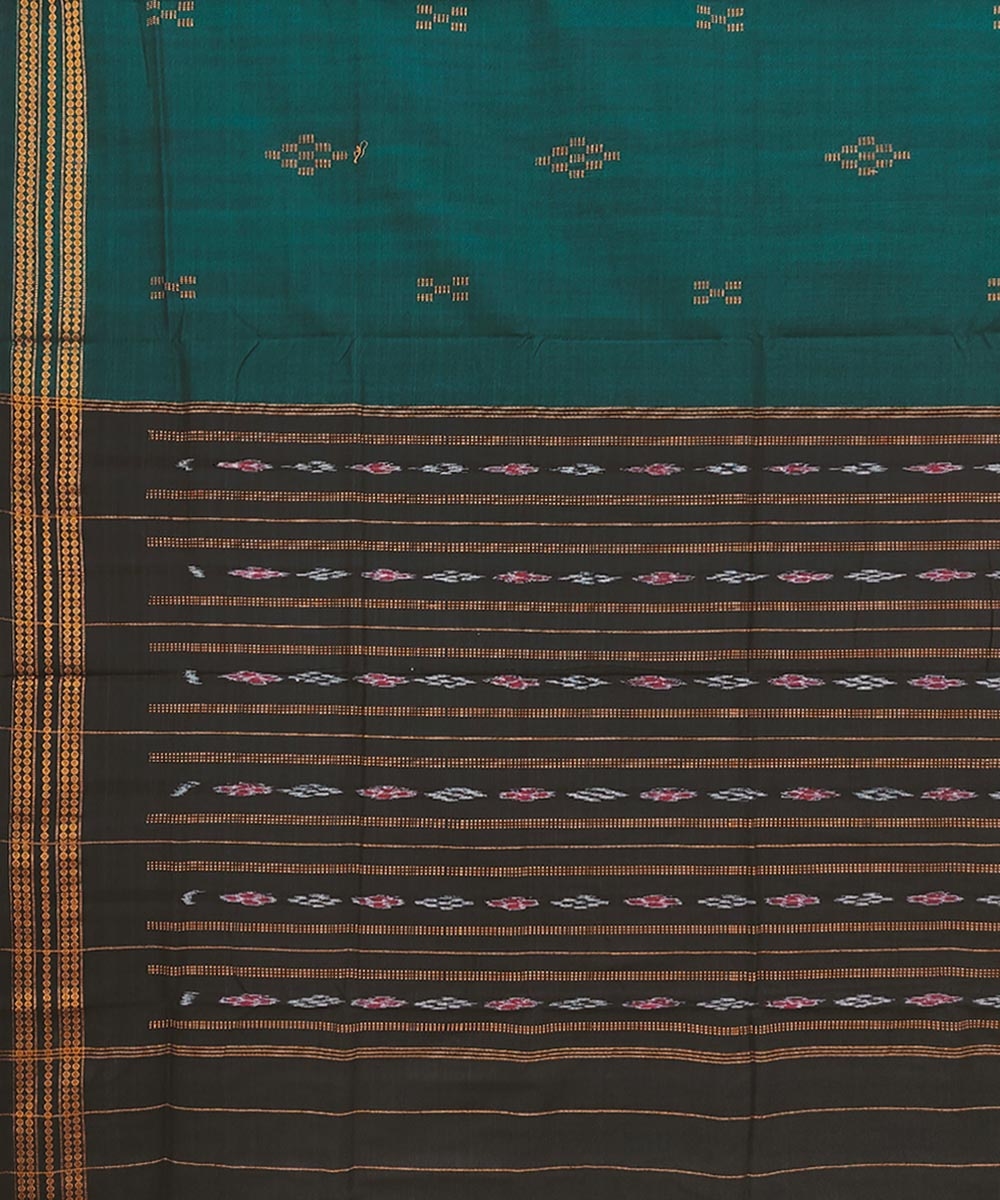 Green Bomkai Handwoven Single Ikat Cotton Saree Image 4