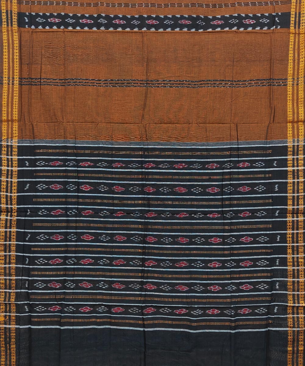 Brown Bomkai Handwoven Single Ikat Cotton Saree Image 2