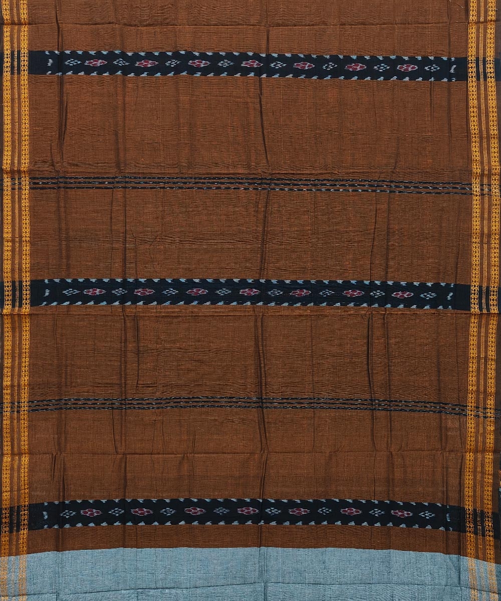 Brown Bomkai Handwoven Single Ikat Cotton Saree Image 3