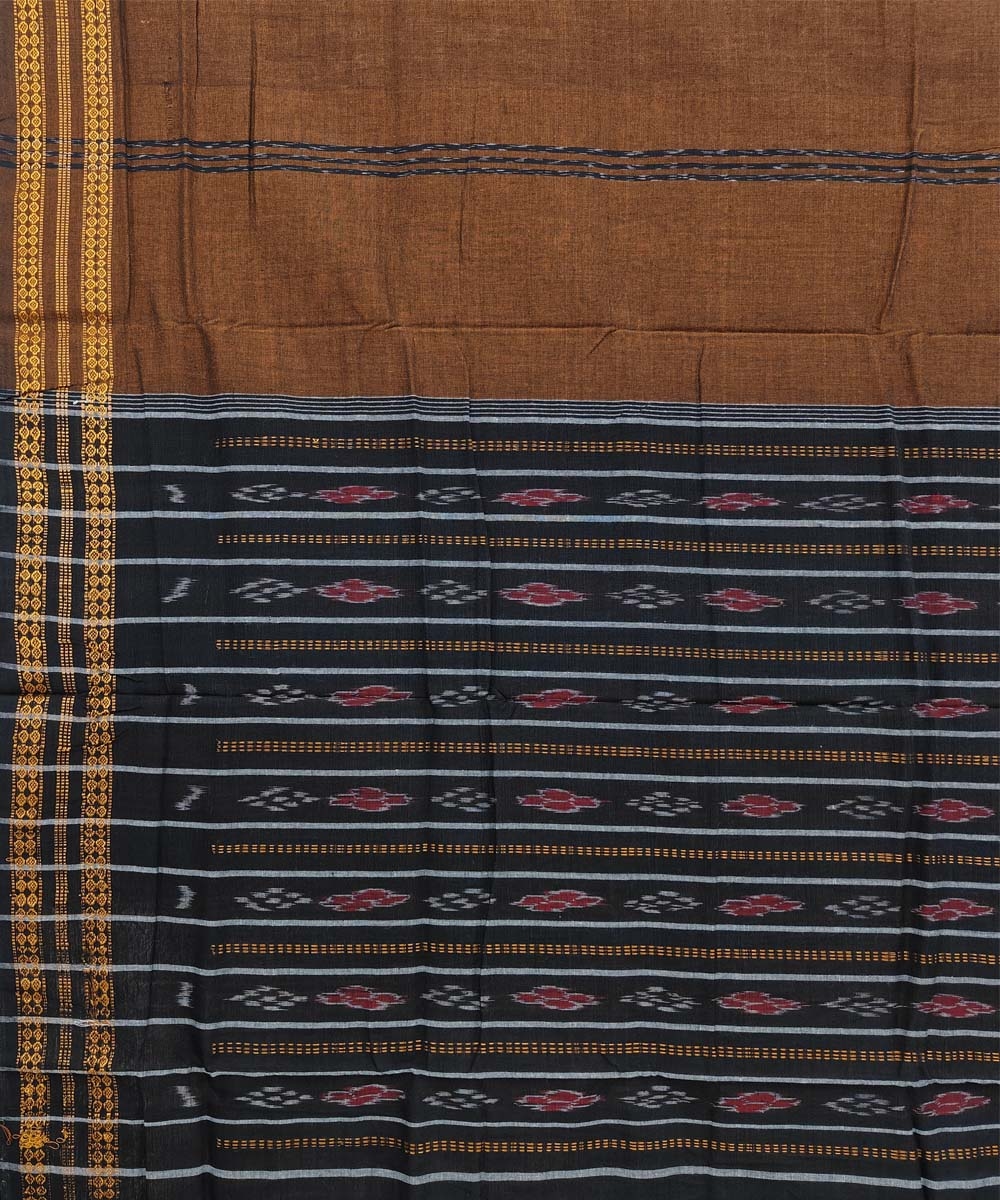 Brown Bomkai Handwoven Single Ikat Cotton Saree Image 4