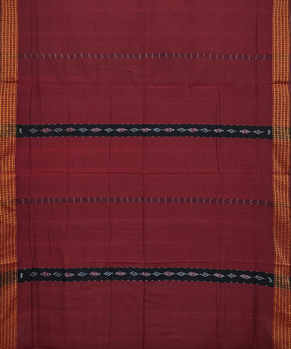 Maroon Bomkai Handwoven Single Ikat Cotton Saree Image 3