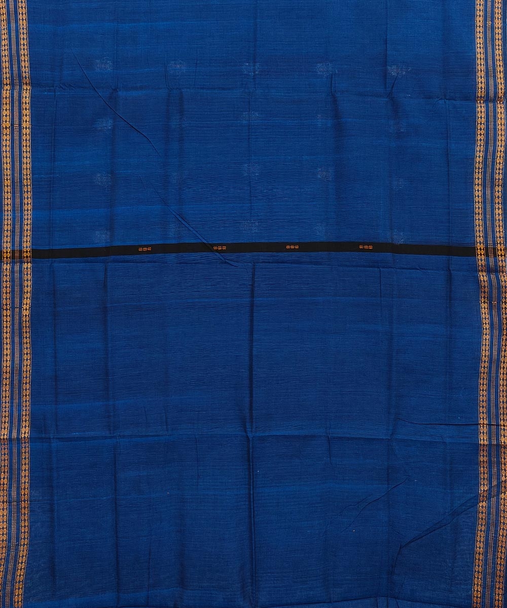 Blue Bomkai Handwoven Single Ikat Cotton Saree Image 3