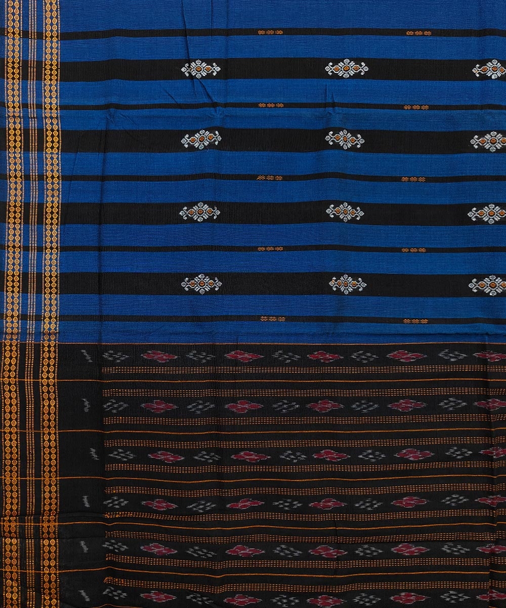 Blue Bomkai Handwoven Single Ikat Cotton Saree Image 4