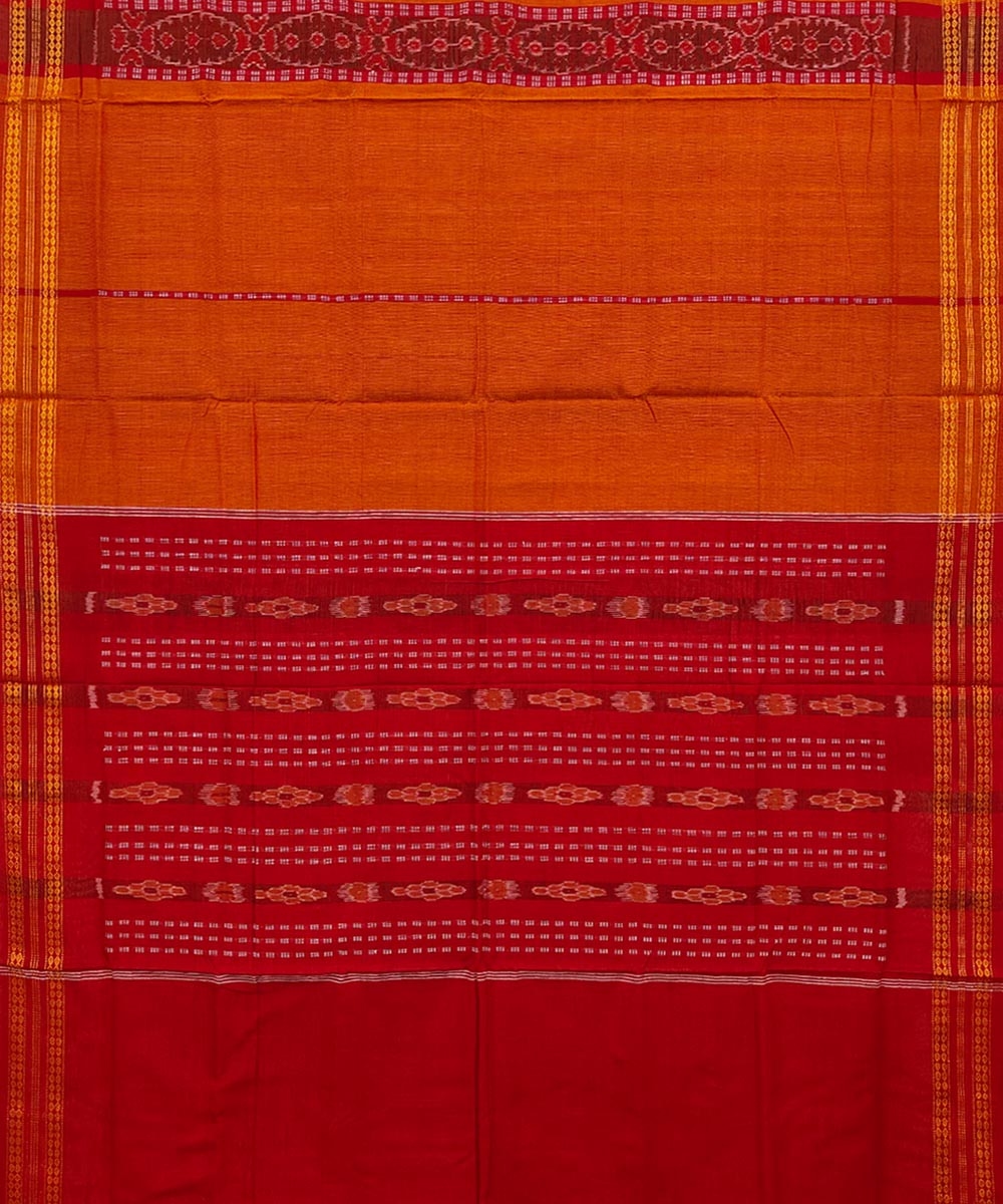 Orange Bomkai Handwoven Single Ikat Cotton Saree Image 2