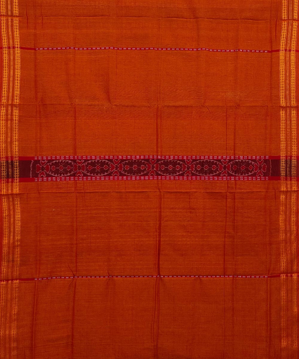 Orange Bomkai Handwoven Single Ikat Cotton Saree Image 3