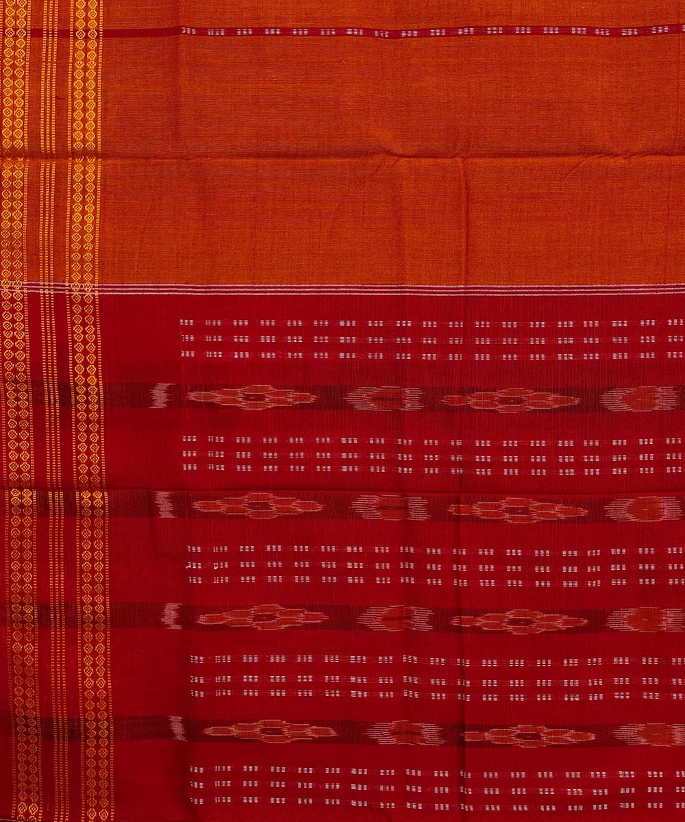 Orange Bomkai Handwoven Single Ikat Cotton Saree Image 4