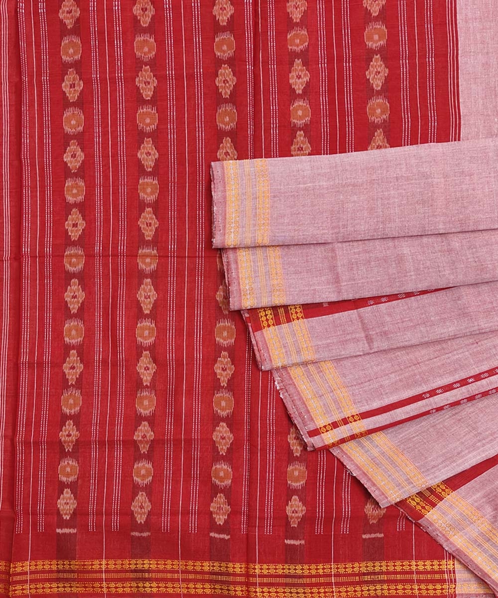 Beige Bomkai Handwoven Single Ikat Cotton Saree SFCSAR1333