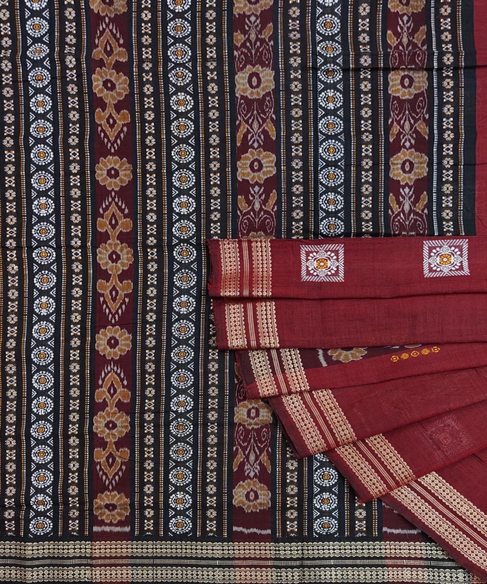Maroon Bomkai Handwoven Single Ikat Cotton Saree Image 1