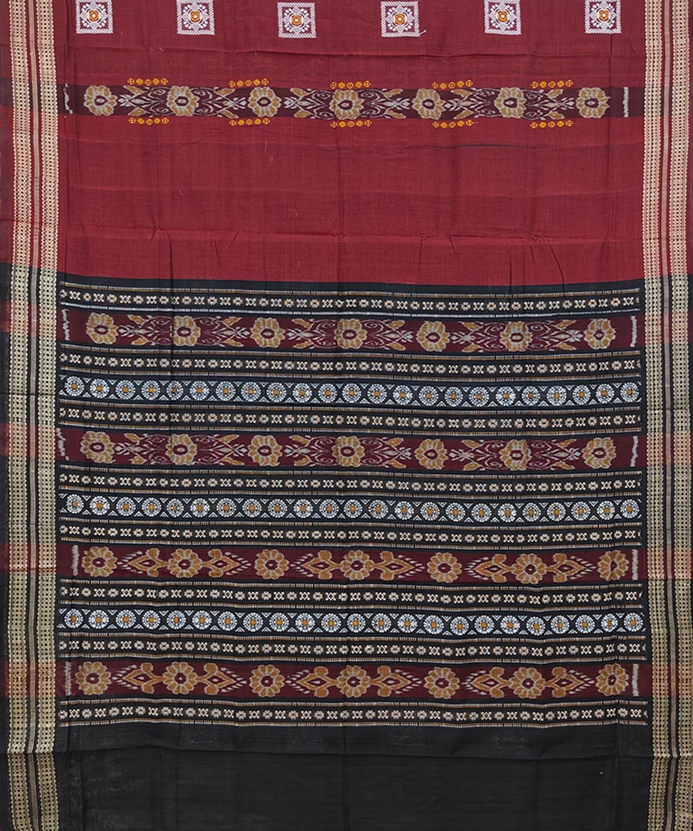 Maroon Bomkai Handwoven Single Ikat Cotton Saree Image 2