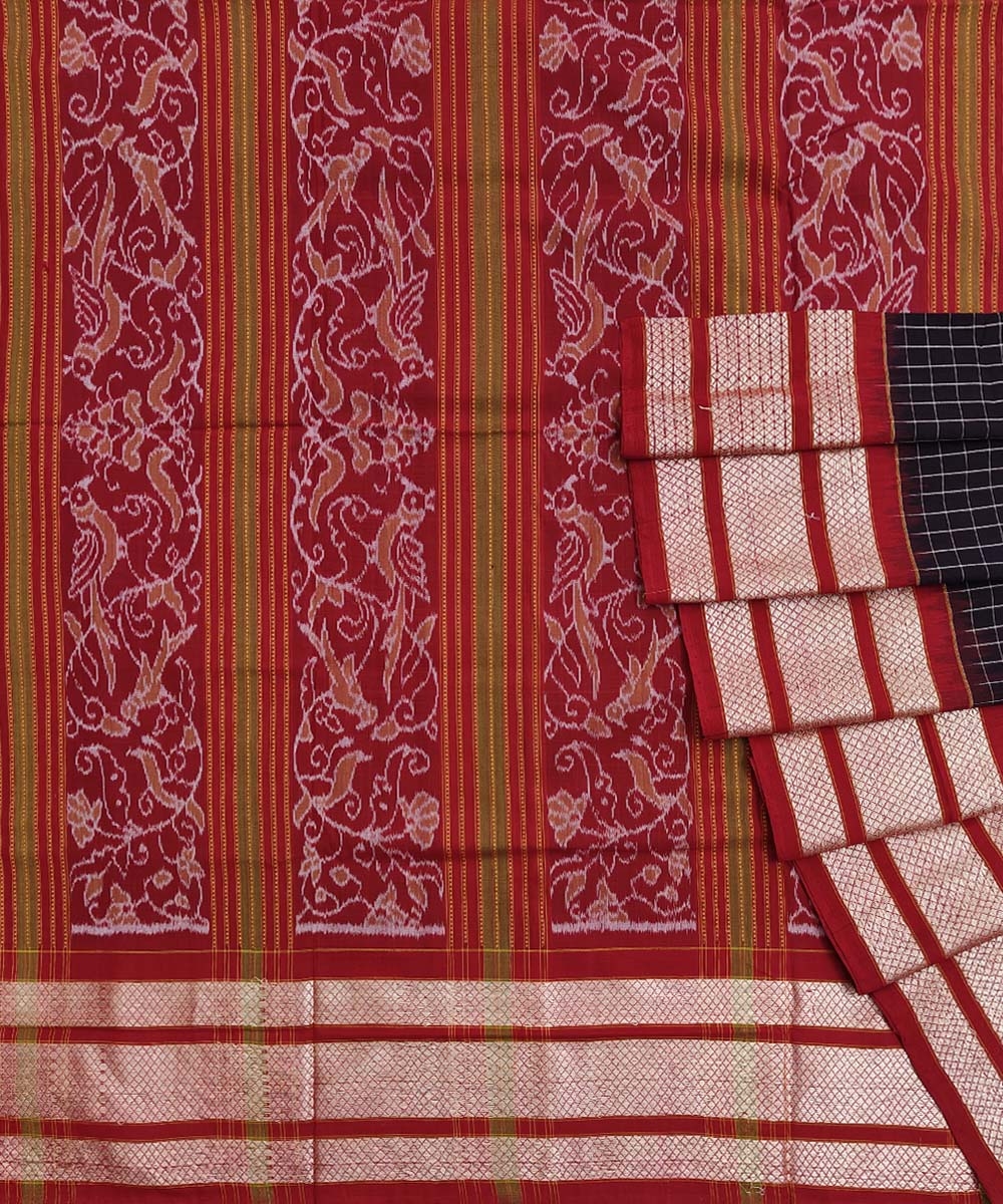 Coffee Red Sambalpuri Handwoven Single Ikat Cotton Saree Image 1