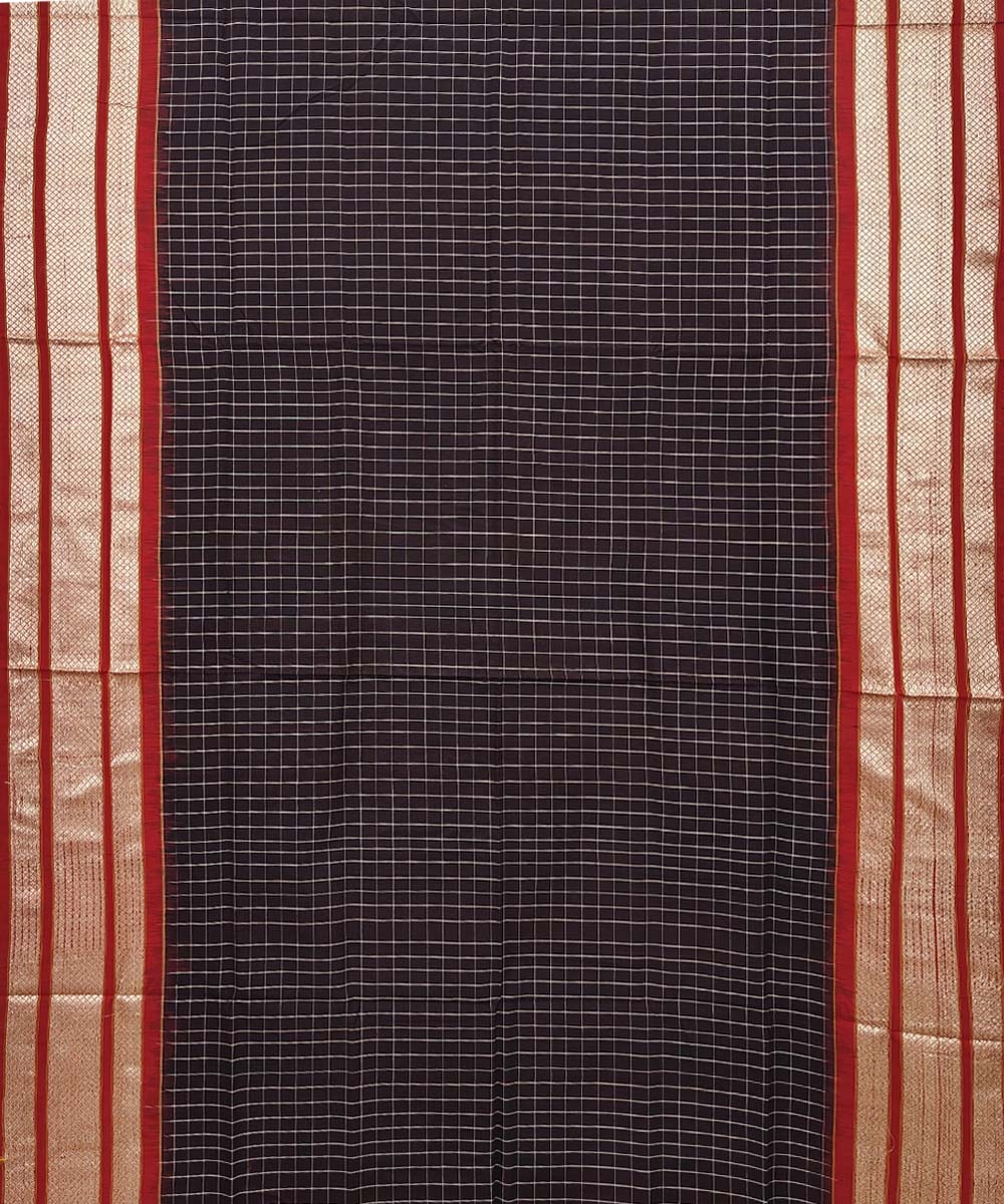 Coffee Red Sambalpuri Handwoven Single Ikat Cotton Saree Image 3