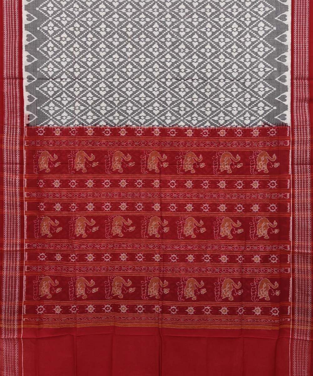 Gray Maroon Sambalpuri Handwoven Single Ikat Cotton Saree Image 2