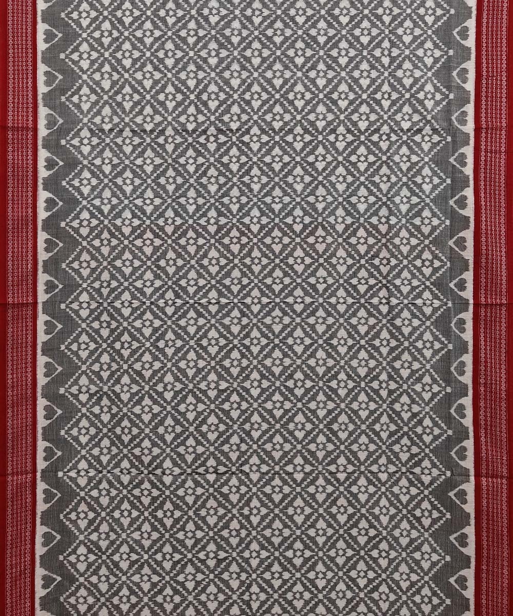 Gray Maroon Sambalpuri Handwoven Single Ikat Cotton Saree Image 3