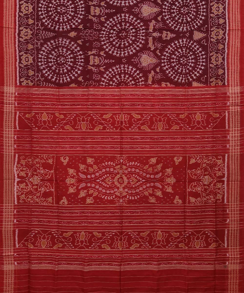 Maroon Red Sambalpuri Handwoven Single Ikat Cotton Saree Image 2