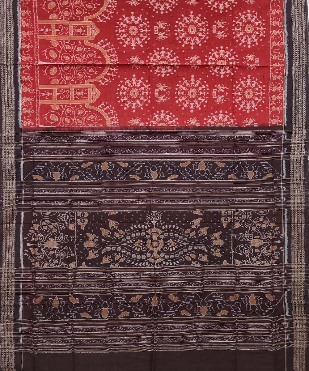 Red Coffee Sambalpuri Handwoven Single Ikat Cotton Saree Image 2