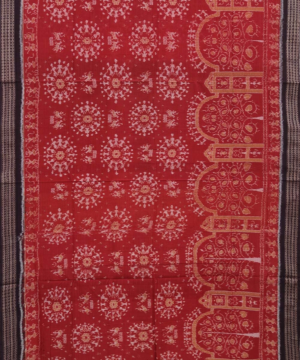 Red Coffee Sambalpuri Handwoven Single Ikat Cotton Saree Image 3