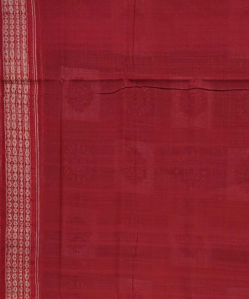 Green Red Sambalpuri Handwoven Single Ikat Cotton Saree Image 4