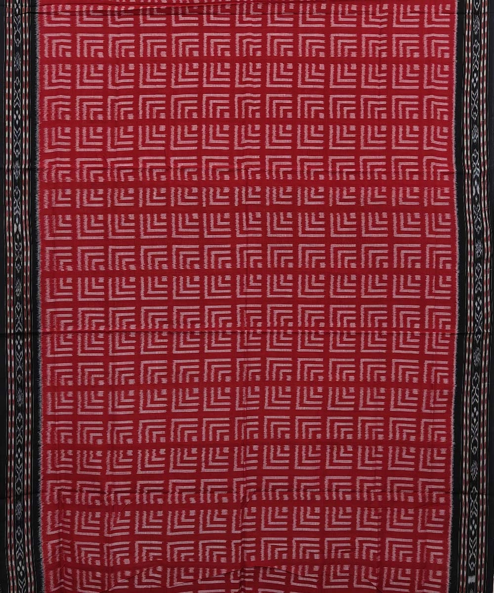 Red Black Sambalpuri Handwoven Single Ikat Cotton Saree Image 3