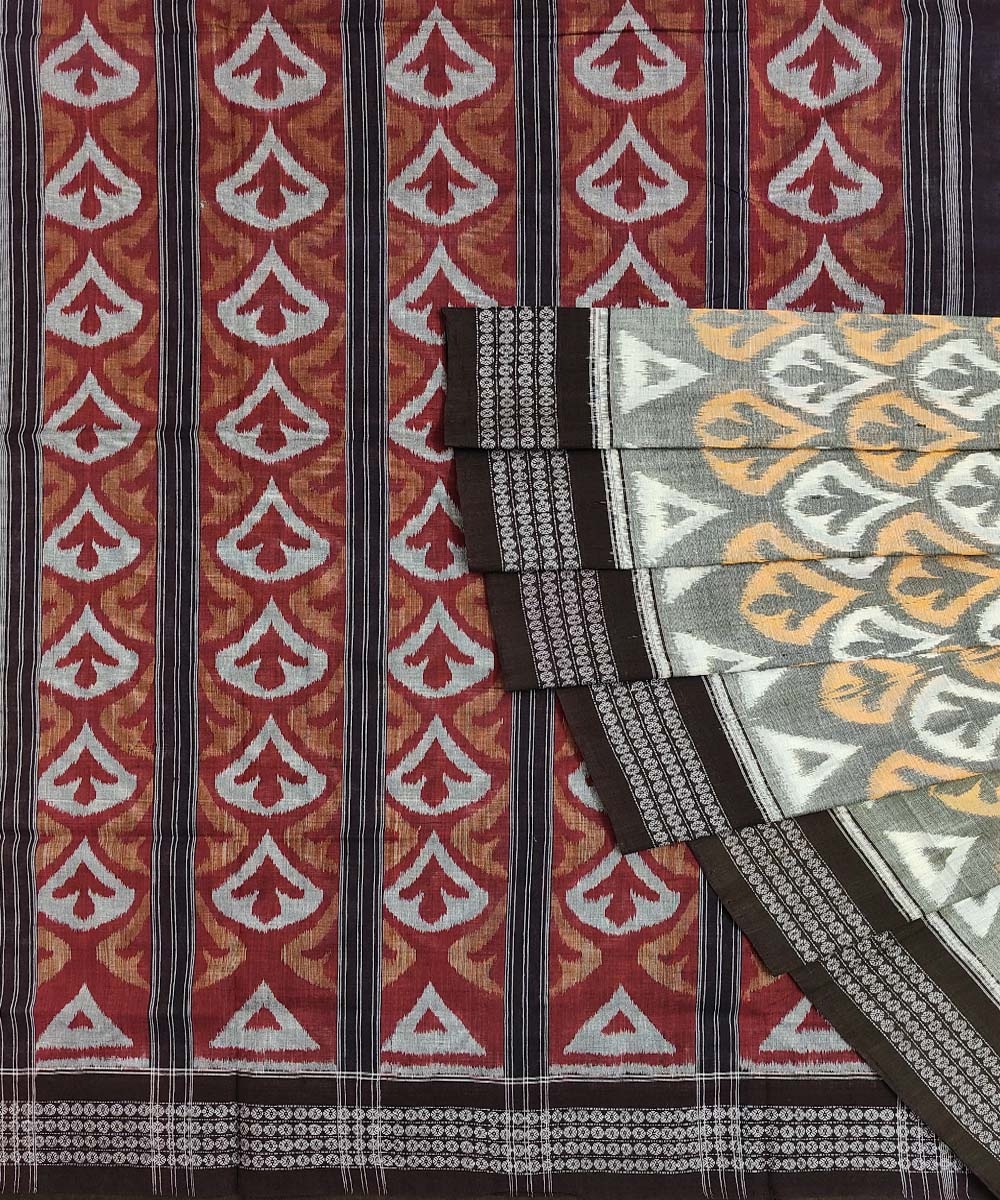 Gray Cofee Sambalpuri Handwoven Single Ikat Cotton Saree Image 1