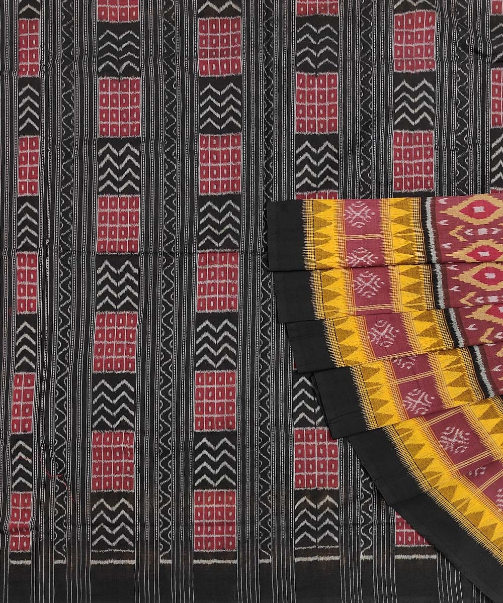 Onion Black Sambalpuri Handwoven Single Ikat Cotton Saree Image 1