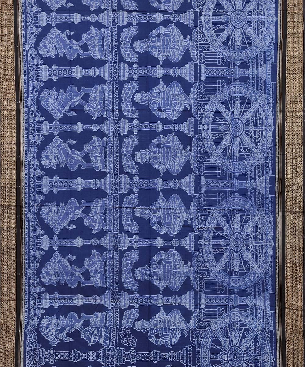 Blue Black Sambalpuri Handwoven Single Ikat Cotton Saree Image 3