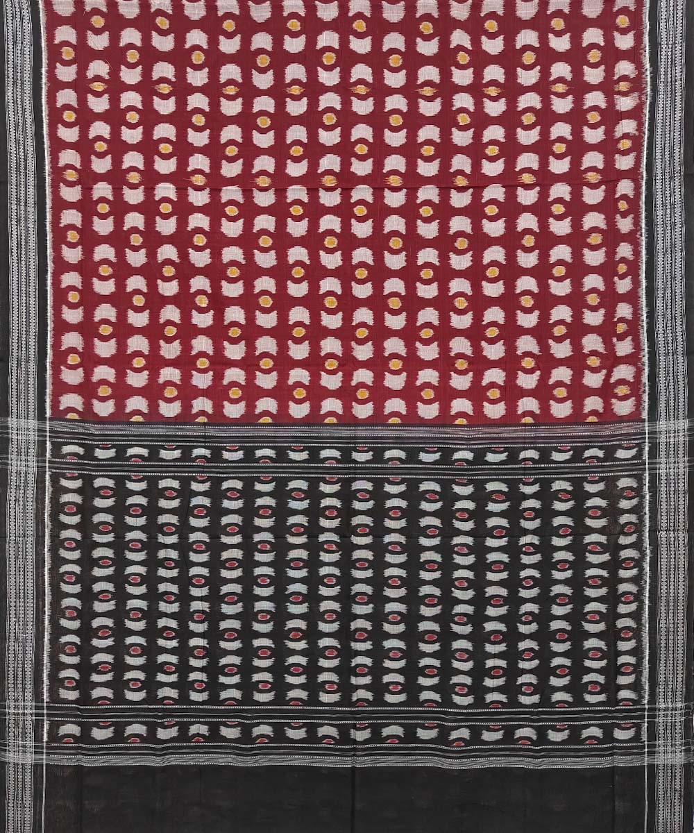 Maroon Black Sambalpuri Handwoven Single Ikat Cotton Saree Image 2