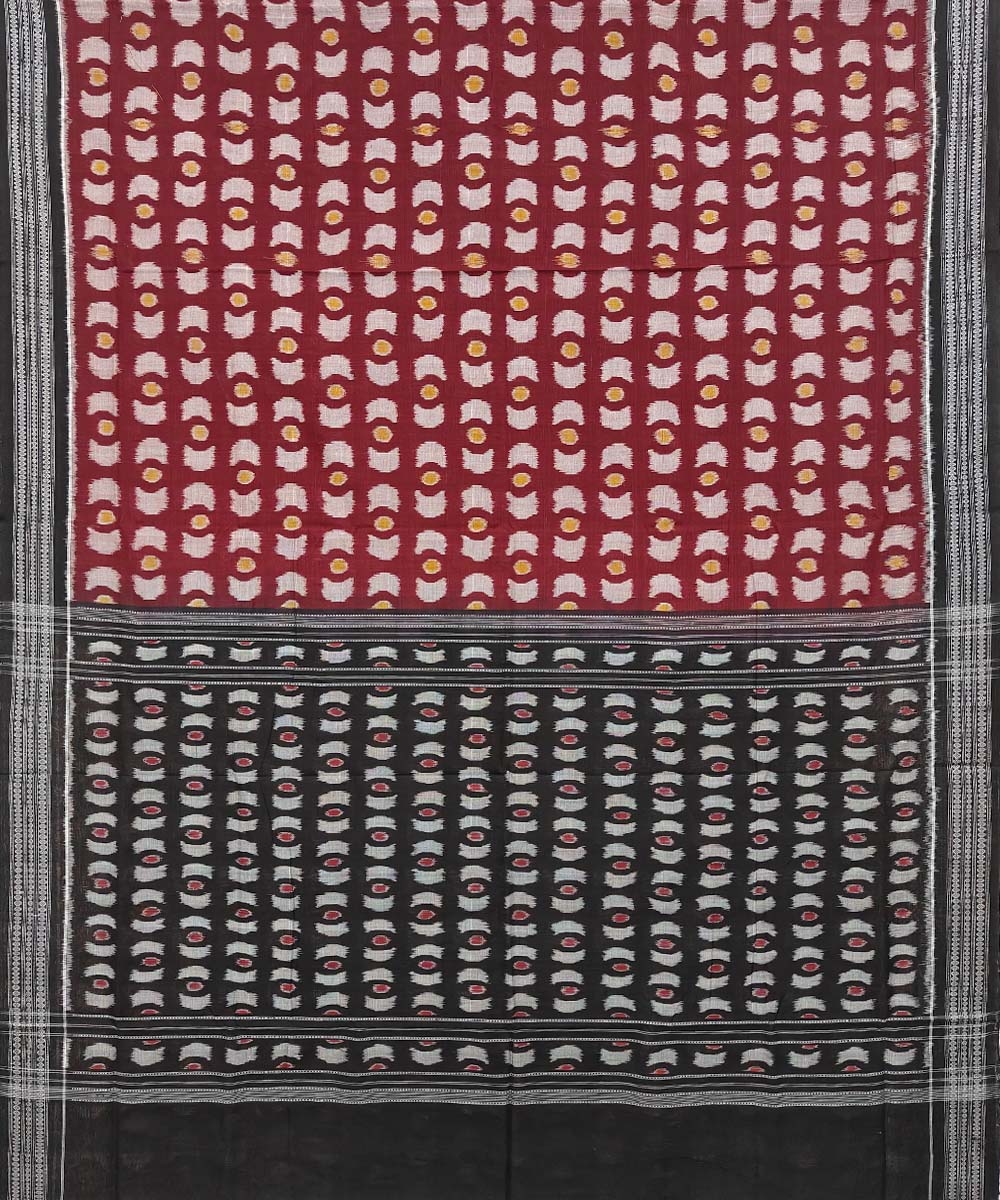 Maroon Black Sambalpuri Handwoven Single Ikat Cotton Saree Image 2