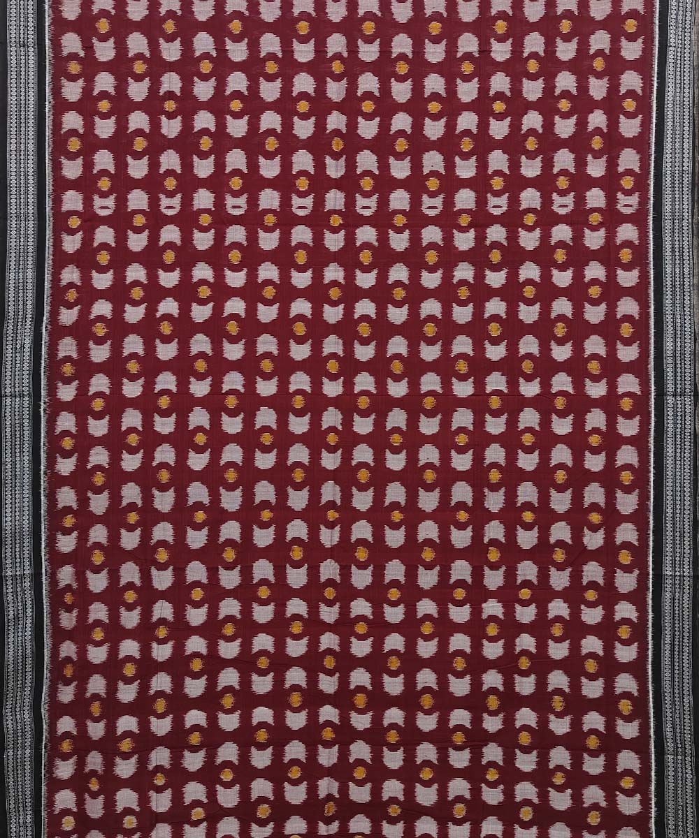 Maroon Black Sambalpuri Handwoven Single Ikat Cotton Saree Image 3