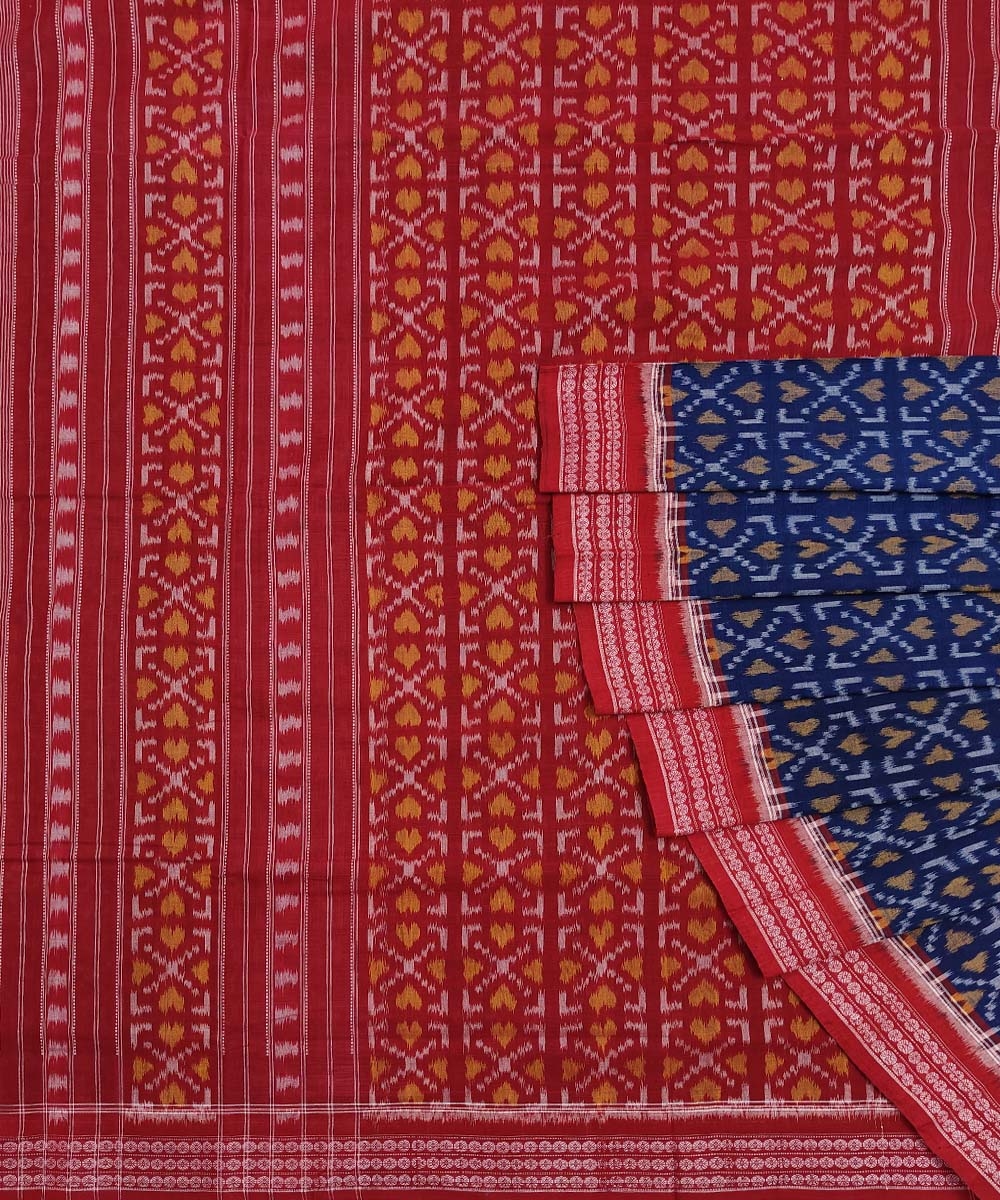 Blue Maroon Sambalpuri Handwoven Single Ikat Cotton Saree Image 1