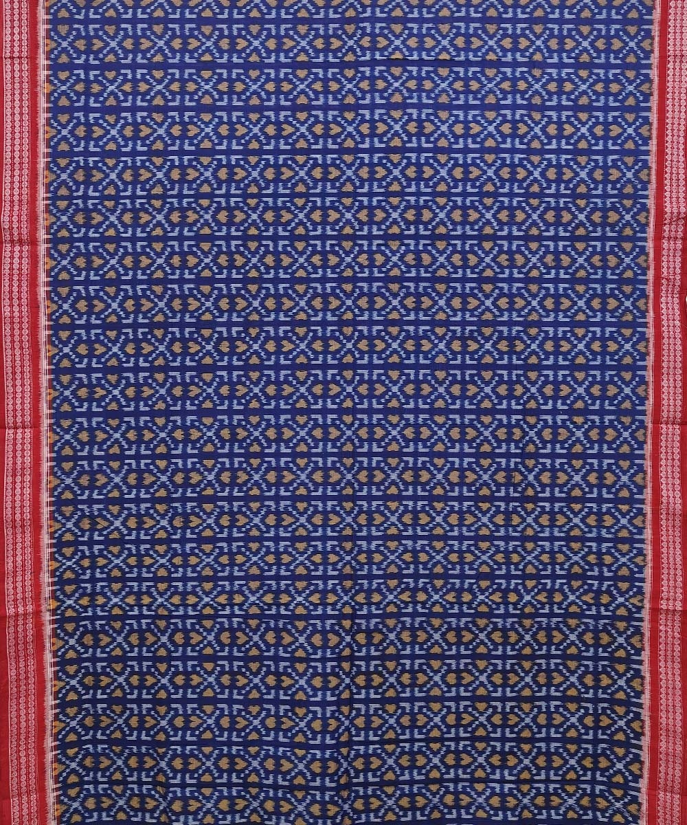 Blue Maroon Sambalpuri Handwoven Single Ikat Cotton Saree Image 3