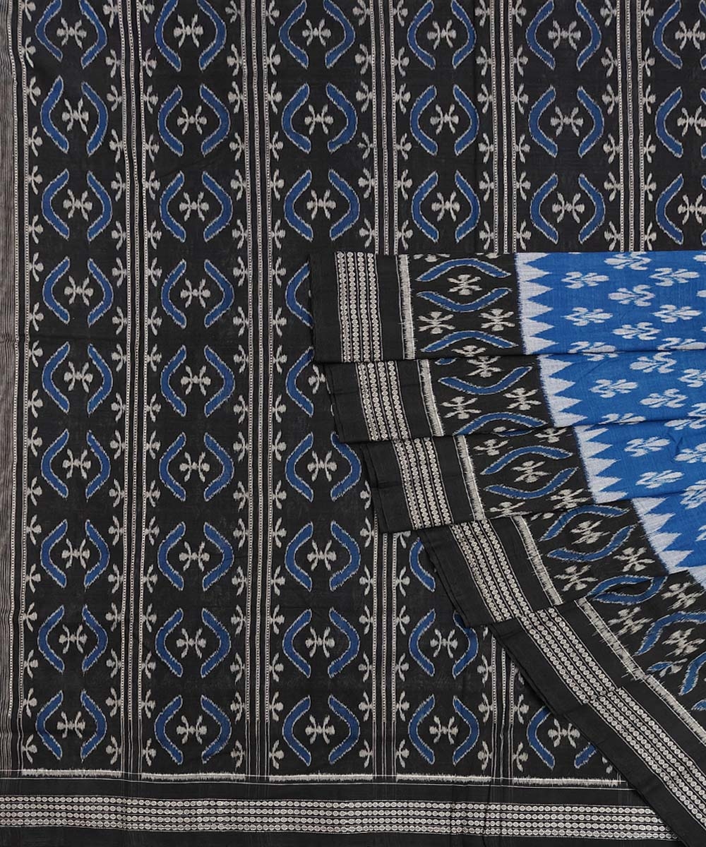 Blue Black Sambalpuri Handwoven Single Ikat Cotton Saree Image 1