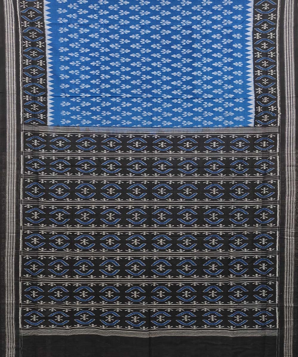 Blue Black Sambalpuri Handwoven Single Ikat Cotton Saree Image 2