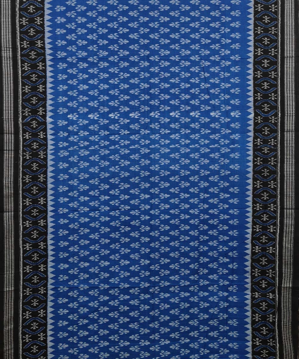 Blue Black Sambalpuri Handwoven Single Ikat Cotton Saree Image 3