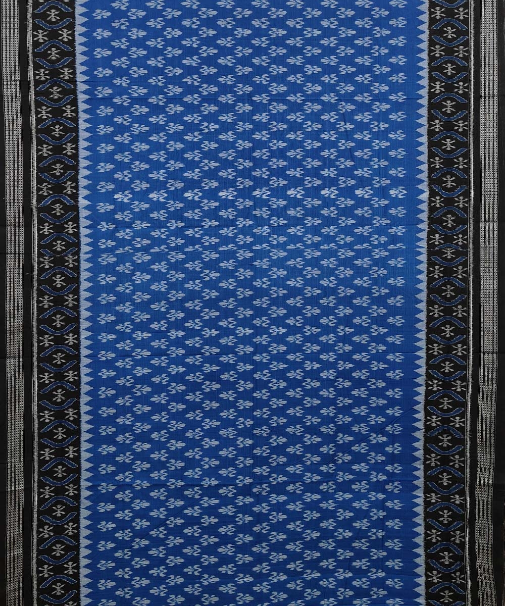 Blue Black Sambalpuri Handwoven Single Ikat Cotton Saree Image 3