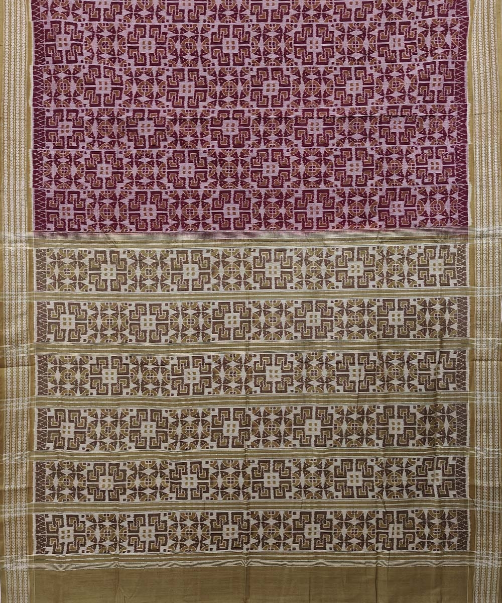 Maroon Green Sambalpuri Handwoven Single Ikat Cotton Saree Image 2