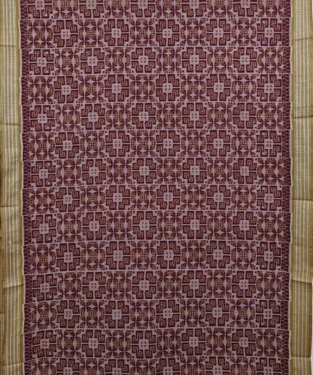 Maroon Green Sambalpuri Handwoven Single Ikat Cotton Saree Image 3