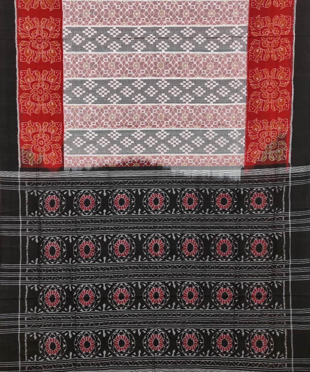 Gray Black Red Sambalpuri Handwoven Single Ikat Cotton Saree Image 2
