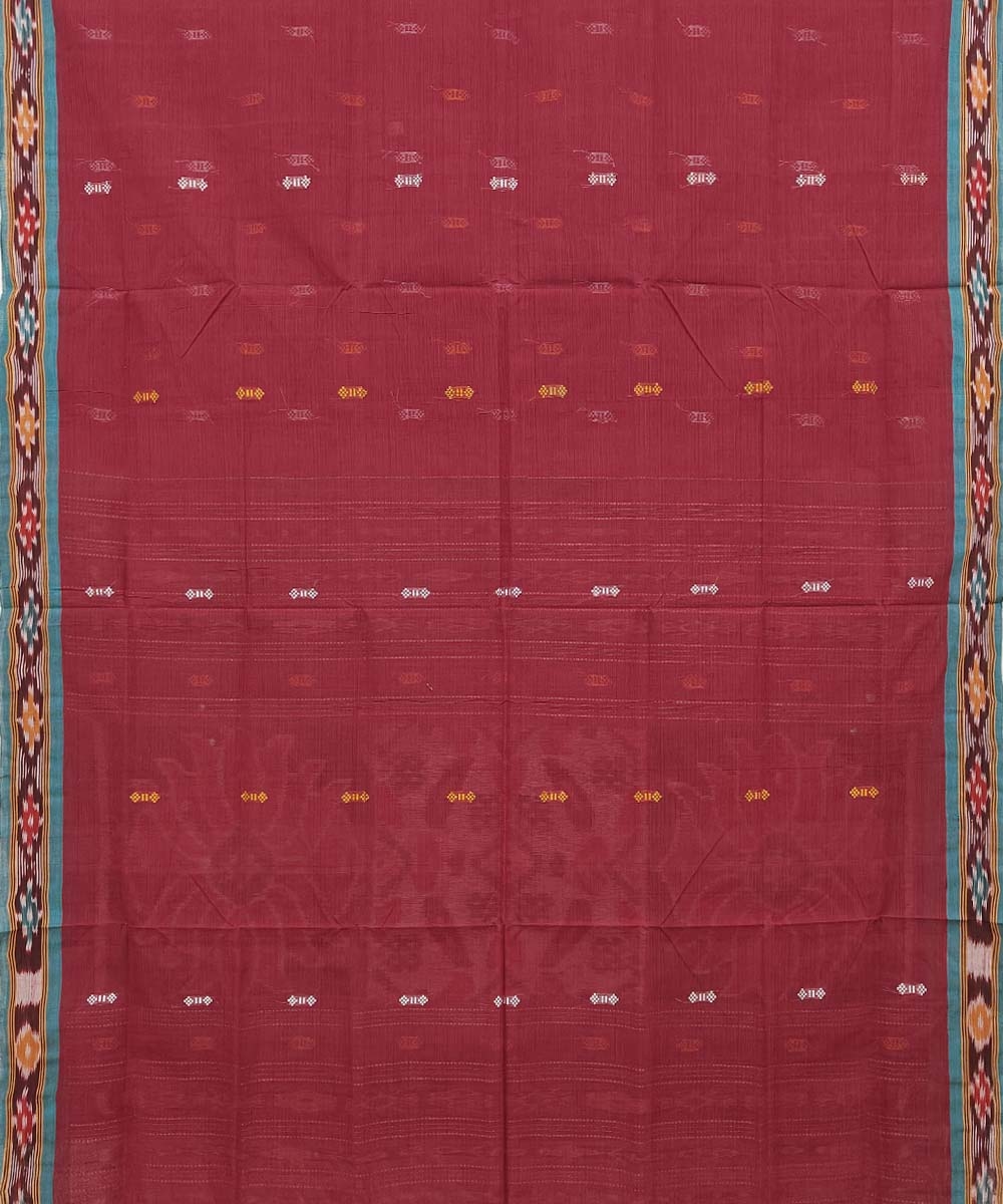 Maroon Green Sambalpuri Handwoven Single Ikat Cotton Saree Image 3