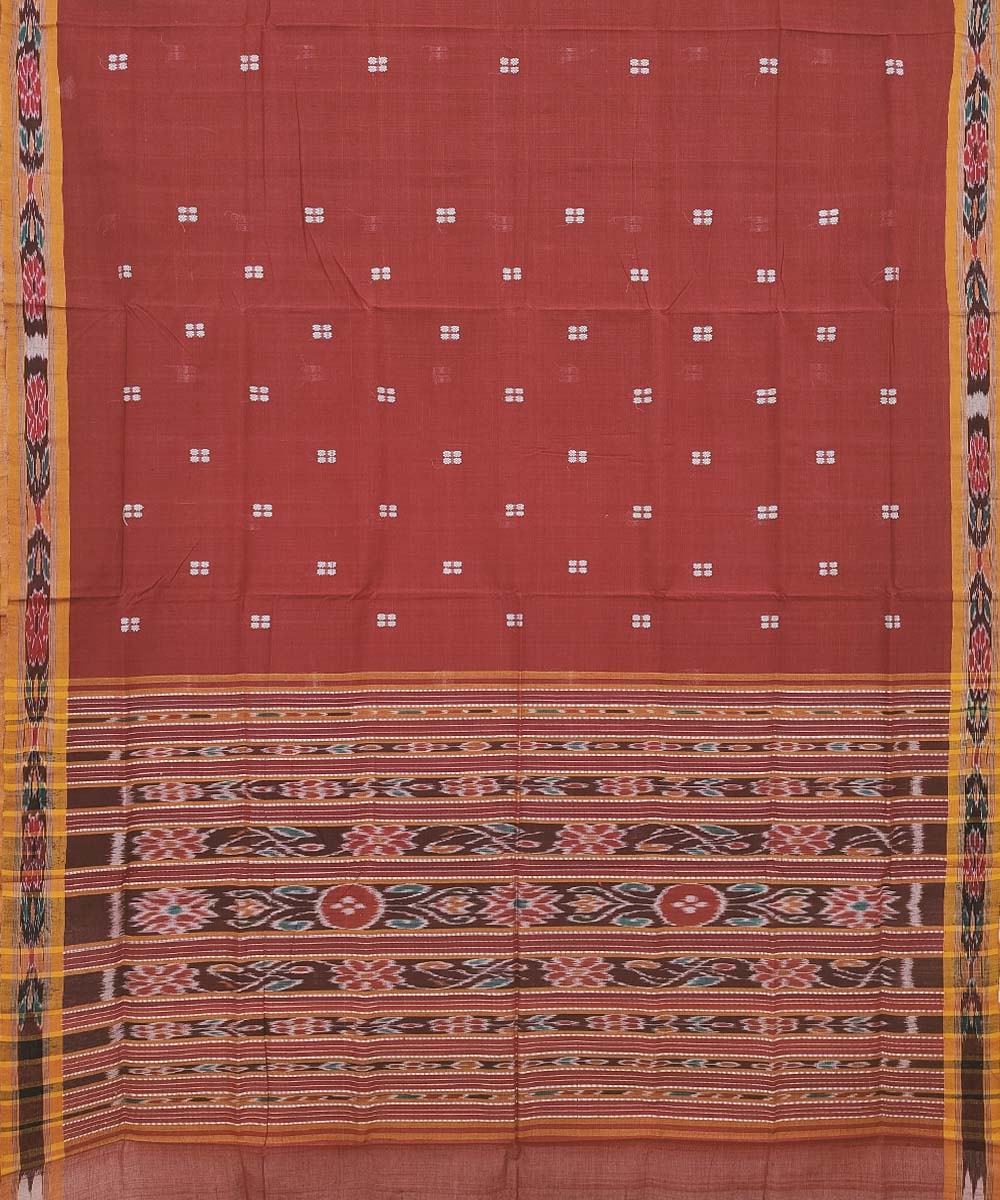 Rust Yellow Sambalpuri Handwoven Single Ikat Cotton Saree Image 2