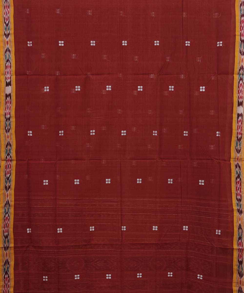 Rust Yellow Sambalpuri Handwoven Single Ikat Cotton Saree Image 3