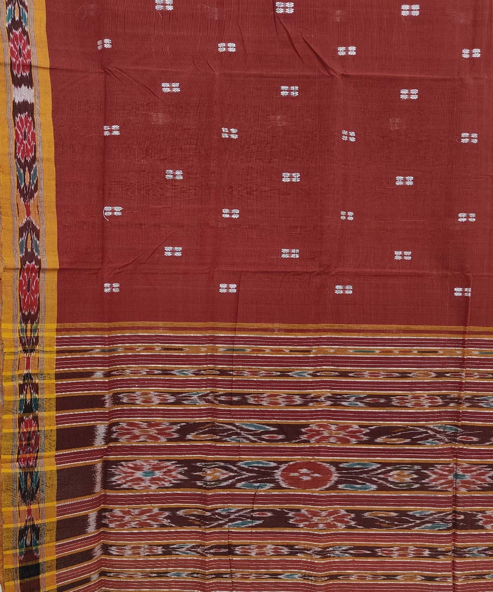 Rust Yellow Sambalpuri Handwoven Single Ikat Cotton Saree Image 4