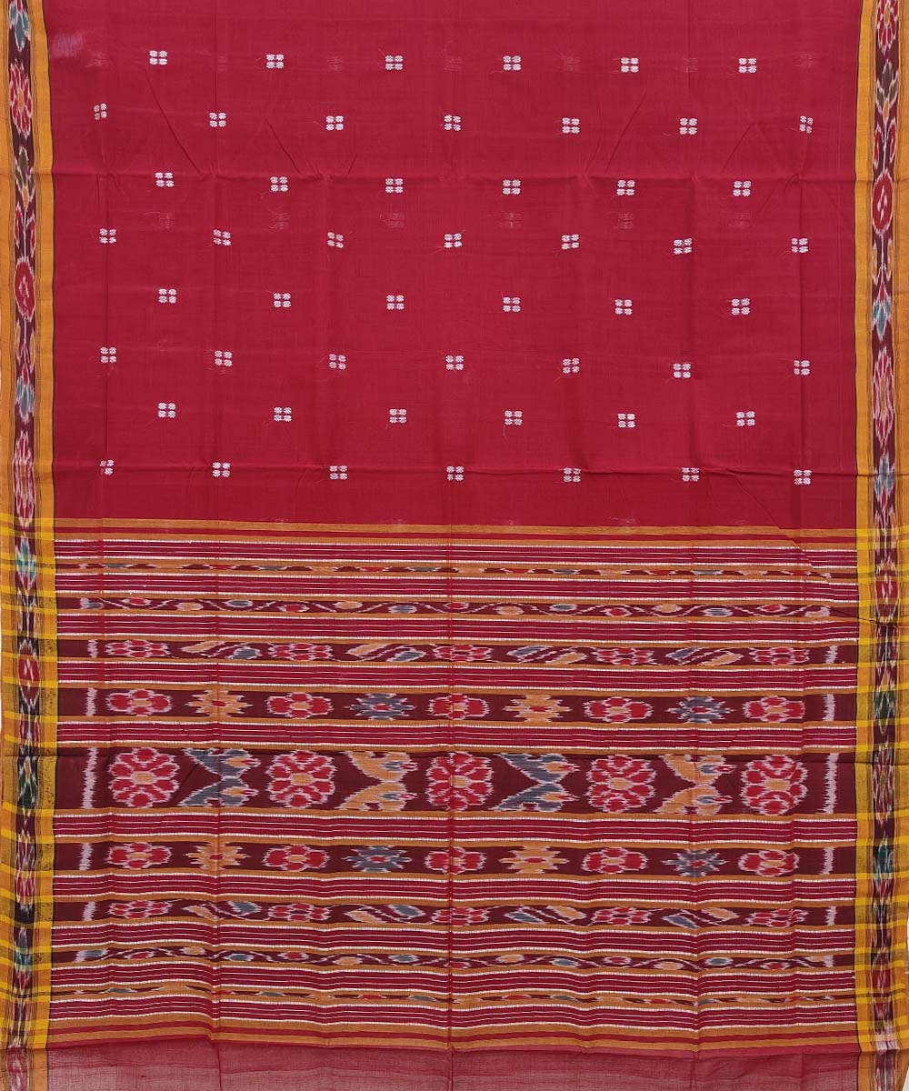 Red Yellow Sambalpuri Handwoven Single Ikat Cotton Saree Image 2